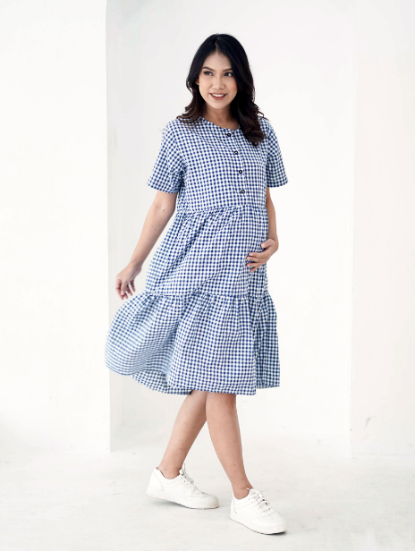 Bella Dress Square Pattern in Classic Blue
