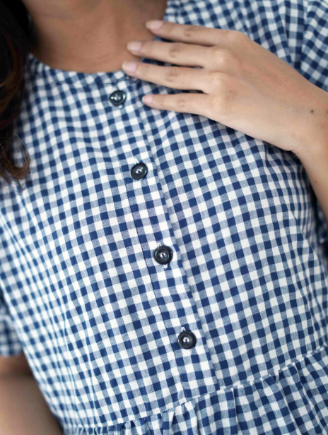 Bella Dress Square Pattern in Classic Blue